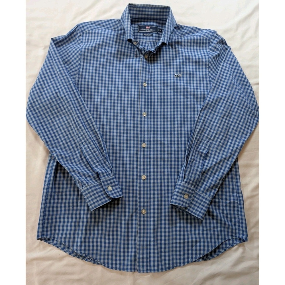 Vineyard‎ Vines Classic Fit Whale Shirt Blue White Gingham Button Mens Medium